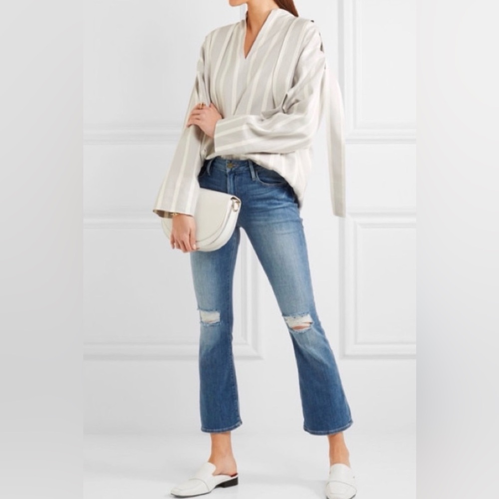 FRAME Le Crop Mini Boot 31 Stony Creek Distressed Cropped Flare Jeans